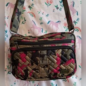Lug Carousel Pink & Forest Green Camo Nylon Casual Everyday Crossbody Purse Bag